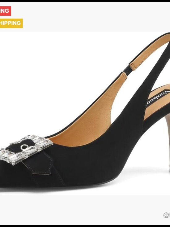 Shoes - Real Leather Kitten Heels Slingback Pumps for Women